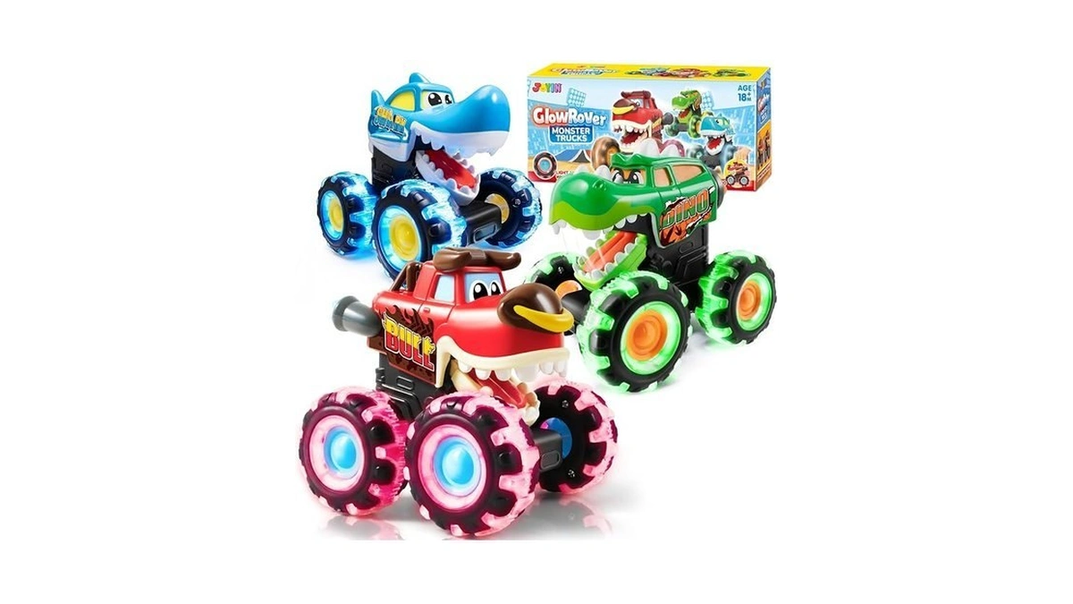 Joyin 3 Pack Monster Truck Toy - Motion Activated Light
