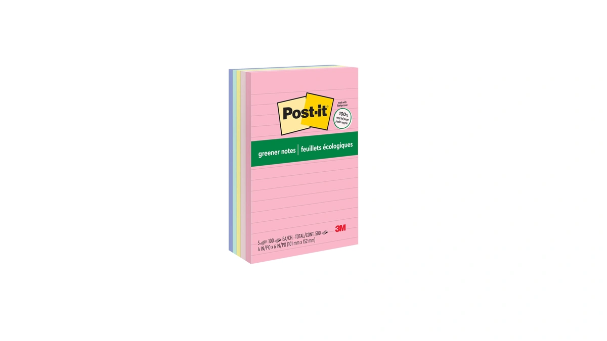 Post-it Greener Notes, 5 Lined Sticky Note Pads, 4 X