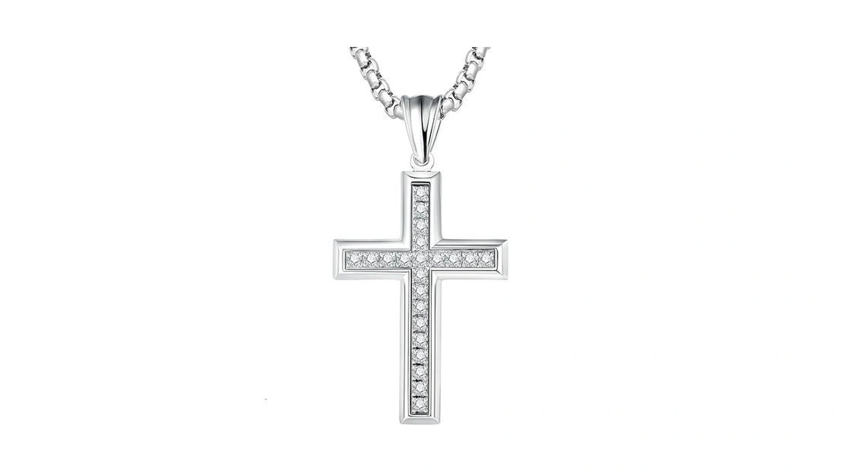 Deerllia Cross Necklace For Men Stainless Steel Crucifix Pendant Silver