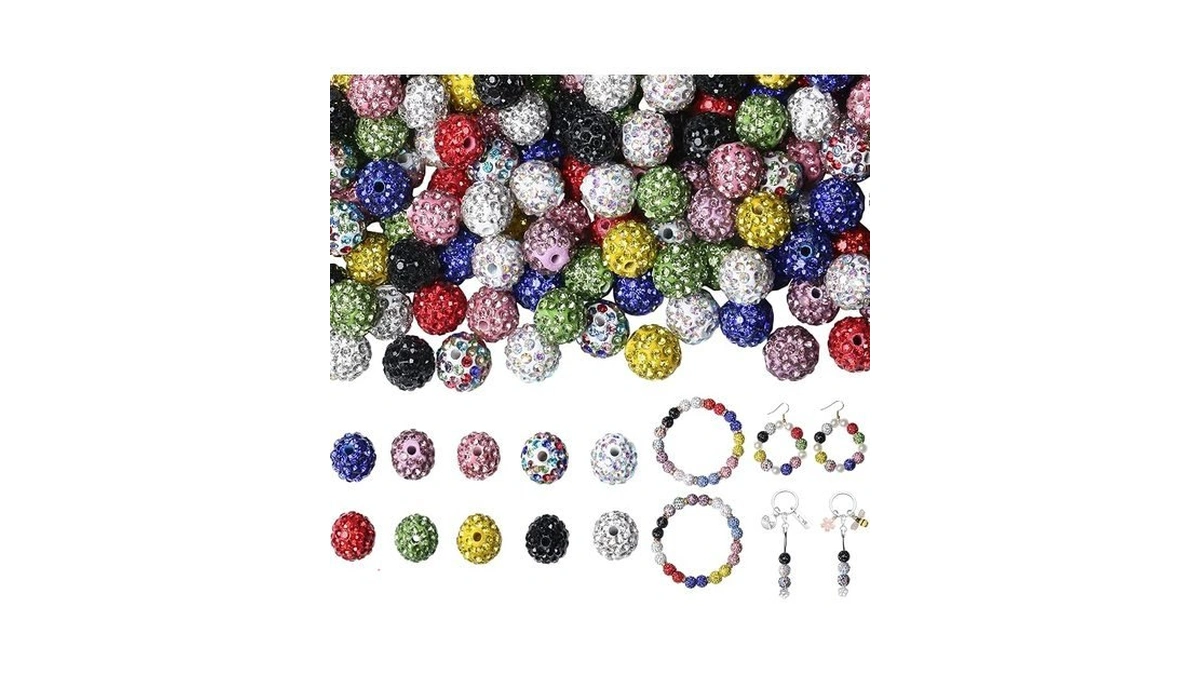 Qinjiejie 100pcs 10mm Rhinestone Beads For Jewelry Making, 10 Mixed
