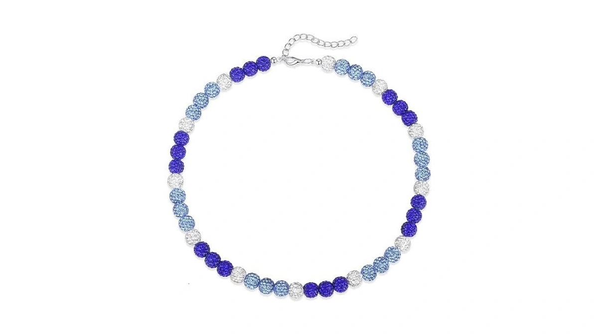 Qinjiejie Baseball Ice Collection Necklace For Men Sparkly Rhinestone Beaded