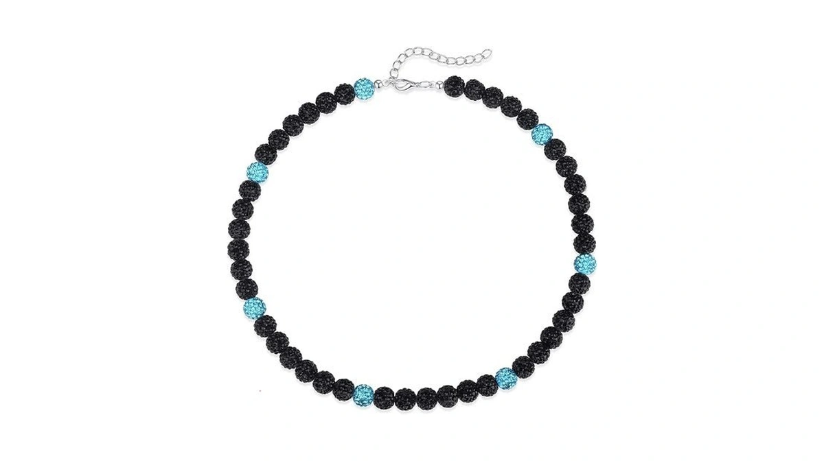 Qinjiejie Baseball Necklace For Men, Ice Rhinestone Beaded Collection Necklace