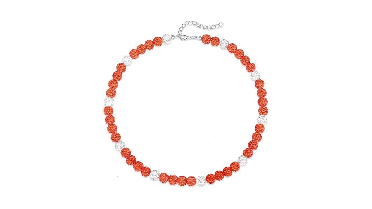 Qinjiejie Men's Beaded Baseball Necklace, Bling Rhinestone Beaded Collection Necklace