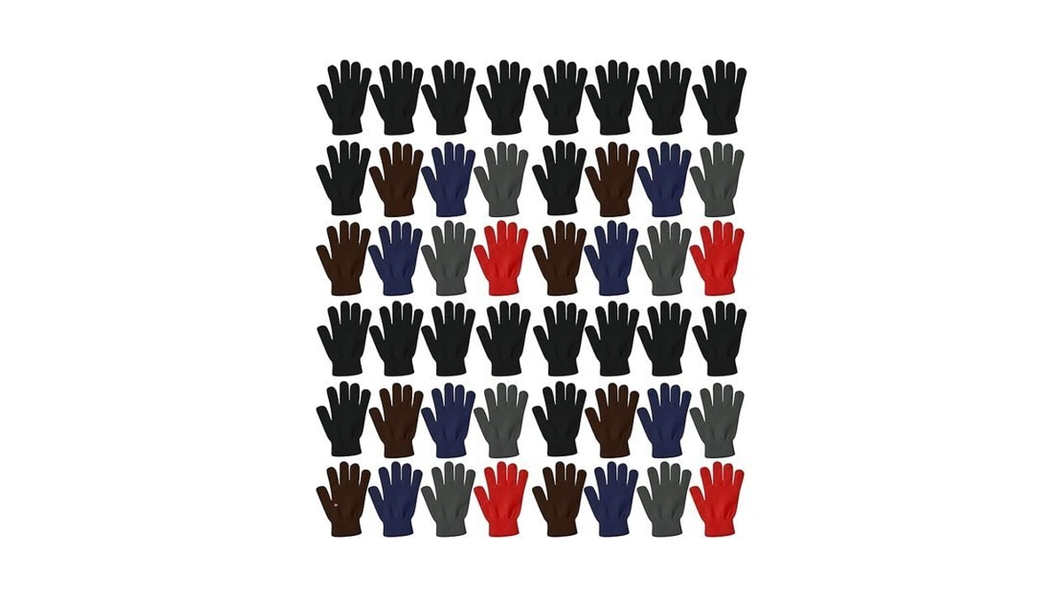 48 Pairs Winter Magic Gloves, Bulk Warm Brushed Interior, Stretchy