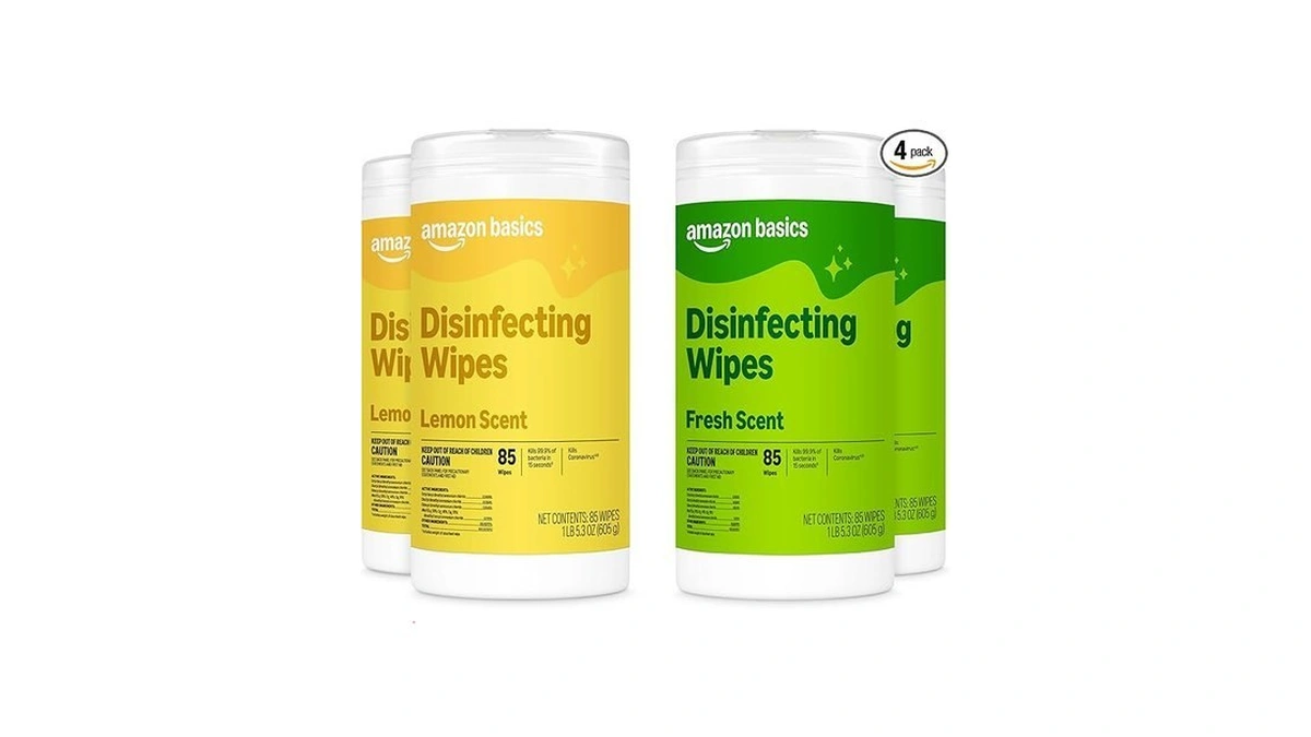 Amazon Basics Disinfecting Wipes, Lemon & Fresh Scent, Sanitizes, Cleans,