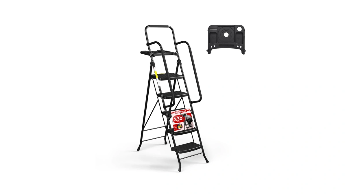 Hbtower 5 Step Ladder, Folding Step Stool With Wide Anti-slip