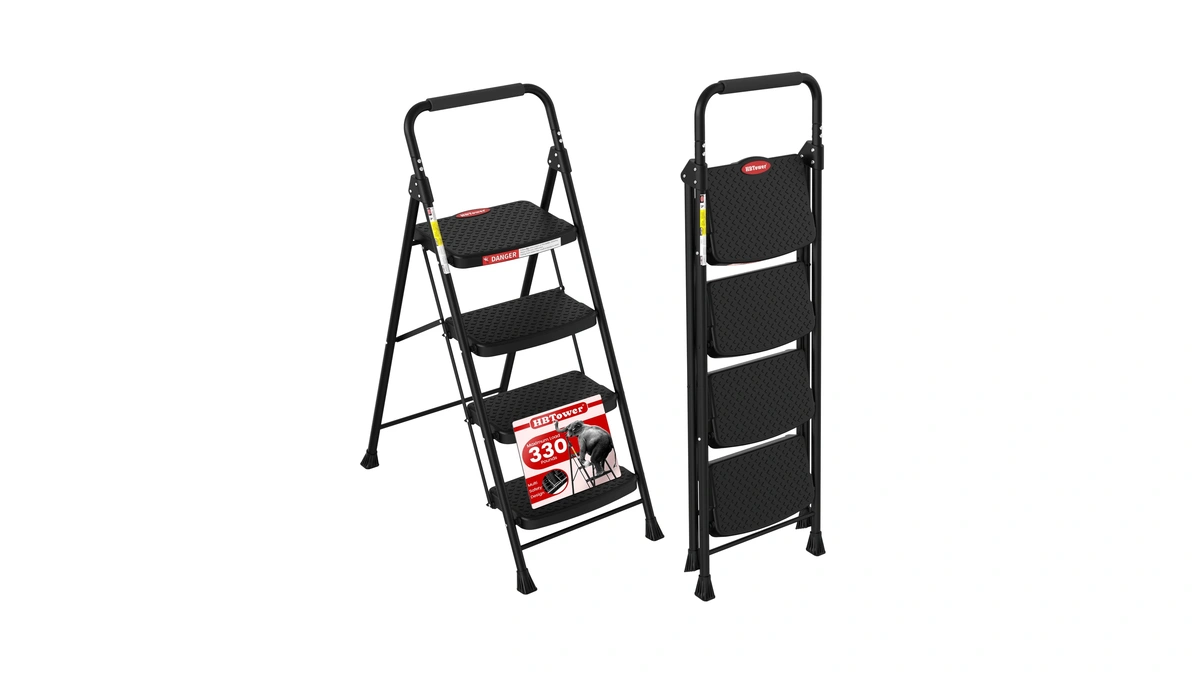 Hbtower 4 Step Ladder, Step Stool Foldable With Wide Anti-slip