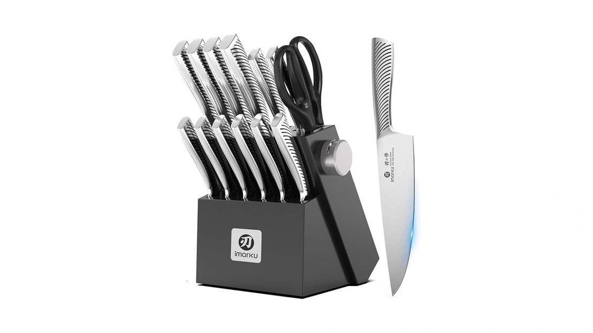 Imarku Knife Block Set, 14pcs High Carbon Stainless Steel Knife