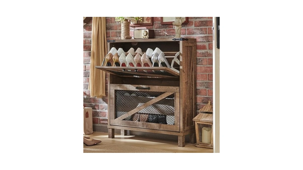Jxqtlingmu Shoe Cabinet With 2 Flip Drawers, Farmhouse Shoe Storage