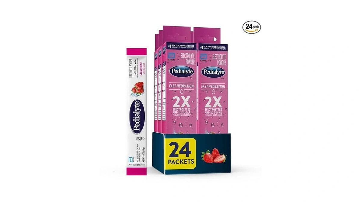 Pedialyte Fast Hydration Electrolyte Powder Packets, Strawberry, Hydration Drink, 24