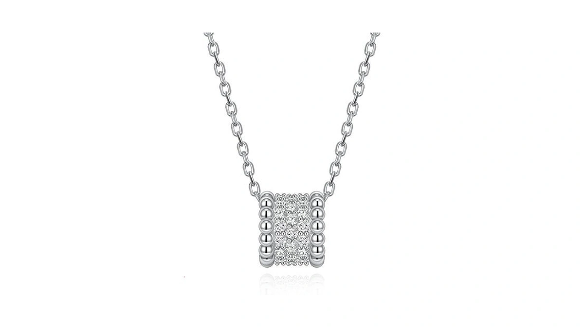 Hitlinker Moissanite Milgrain Necklace For Women, Sterling Silver 925 Column