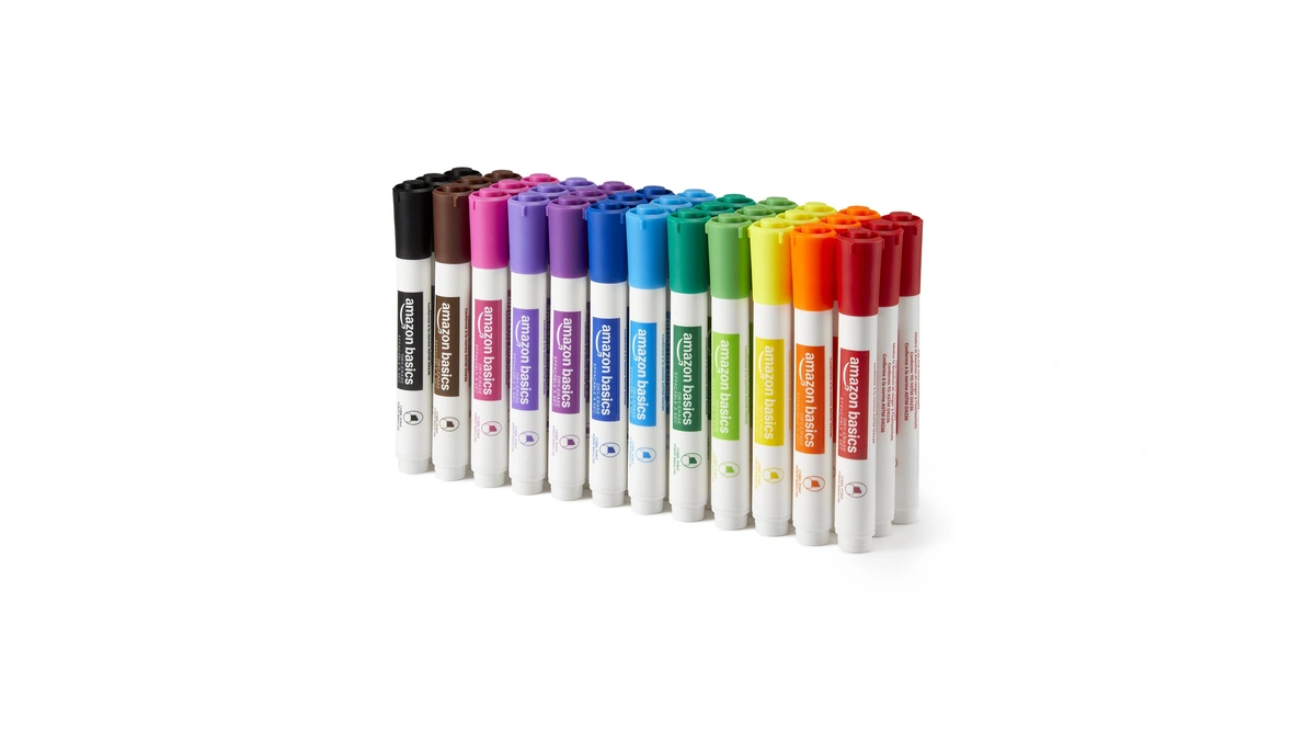 Amazon Basics Low-odor Dry Erase Whiteboard Markers, Chisel Tip, Quick-dry,