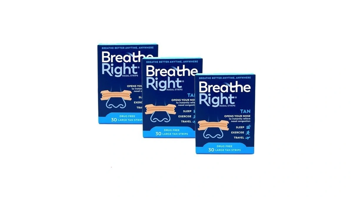 Breathe Right Nasal Strips To Stop Snoring, Drug-free, Original Tan