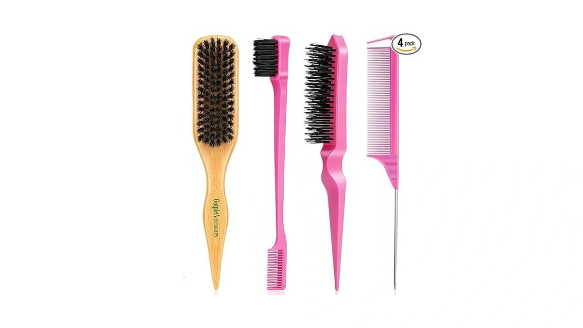 Boar Bristle Slick Back Hair Brush For Smooth Flyaways, Frizz,