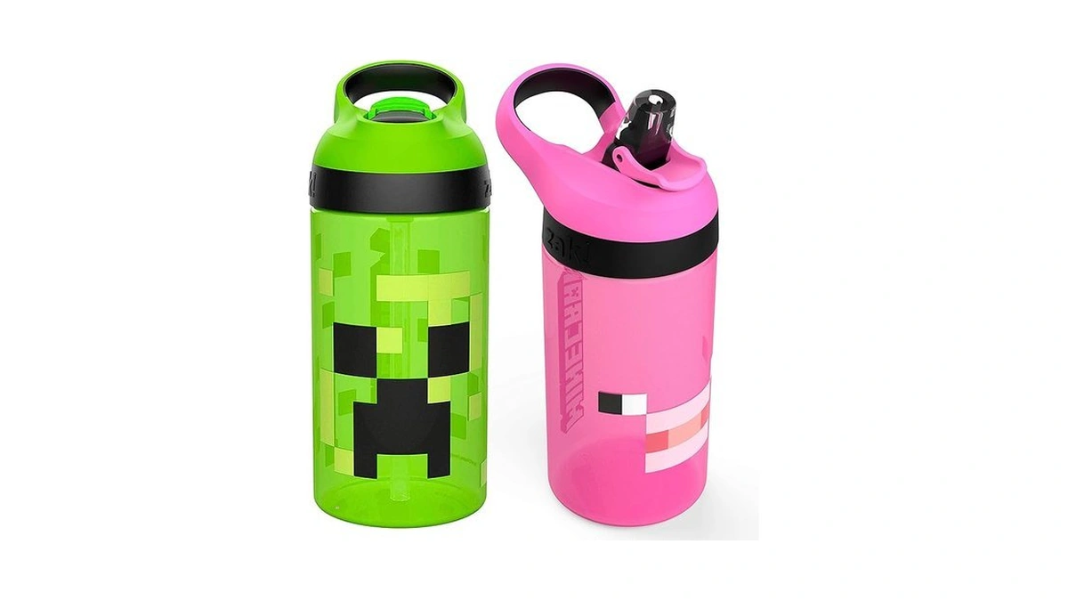 Zak Designs Minecraft Kids Water Bottle With Straw And Built