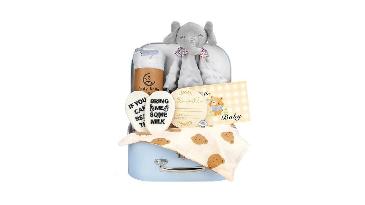 Baby Boy Gift Basket Set, 8pcs Newborn Baby Essentials Baby