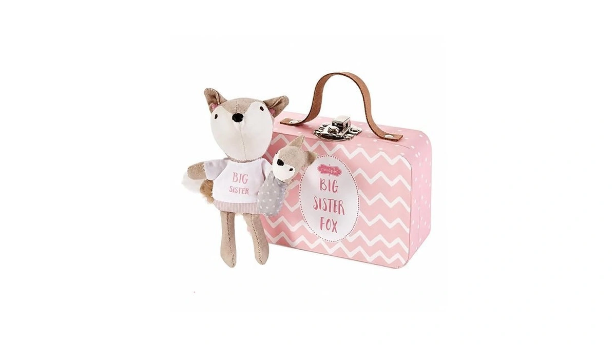 Mud Pie Mini"i'm A Big Sister" Fox Set, Pink, 4.5"