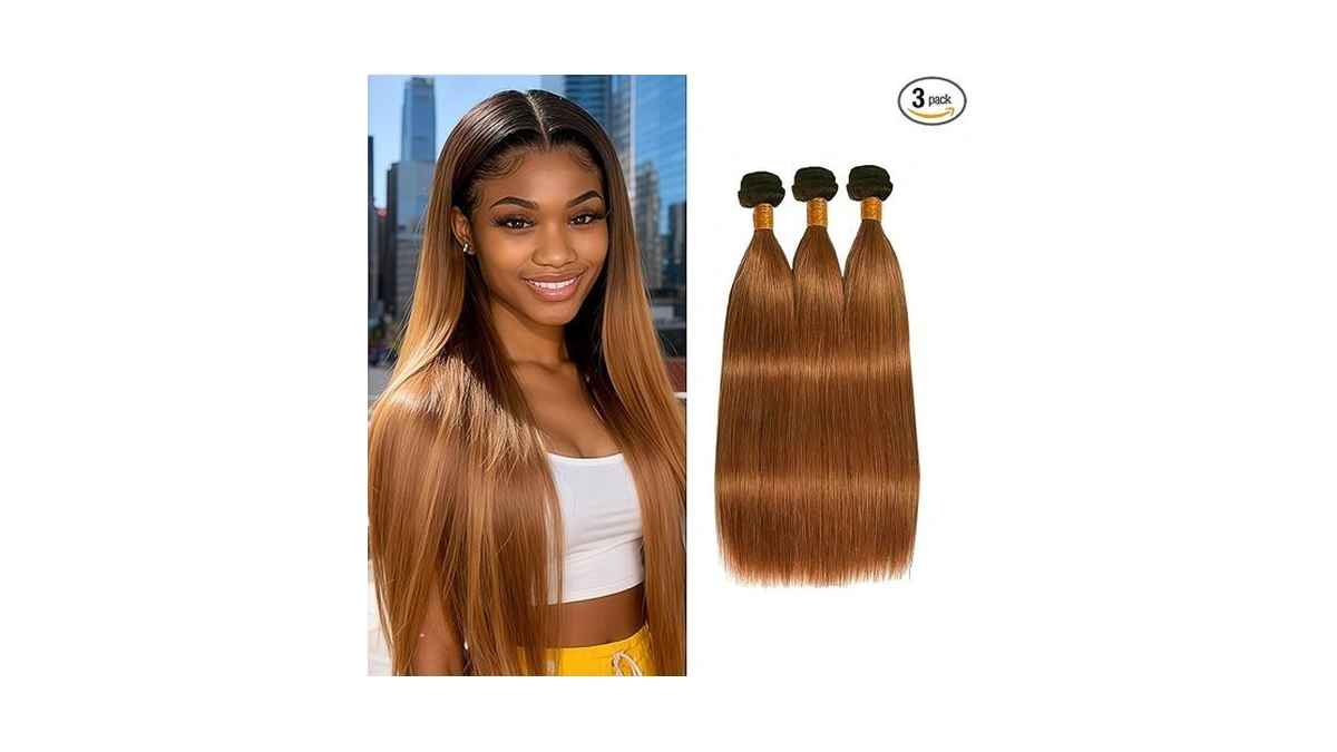 Kodrhar T1b/30 Ombre Brown 3 Bundles Human Straight Hair 14
