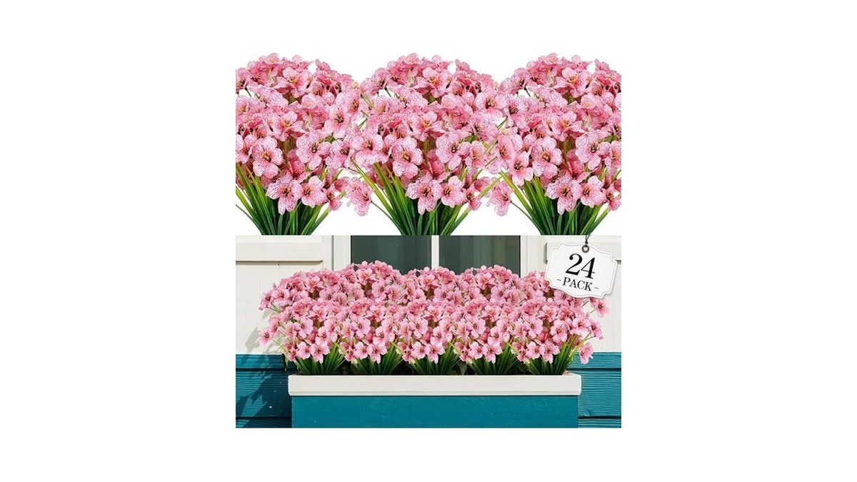 Agirl 24 Bundles Artificial Flowers For Outdoor,no Fade Fake Plastic