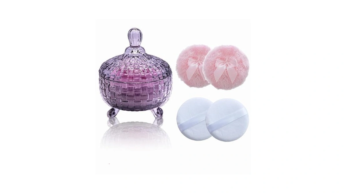 Qopoto 5 Pieces Large Body Powder Puff And Powder Container,