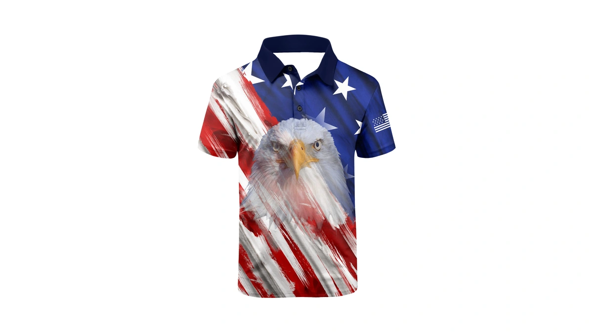 V Valanch Mens American Falg Polo Shirts Short Sleeve Performance