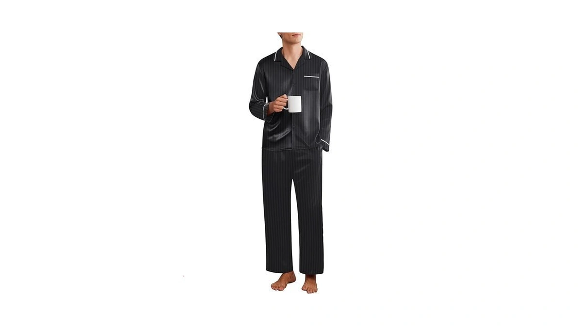 Ekouaer Mens Pajamas Set Silk Satin Pajama Set 2 Piece