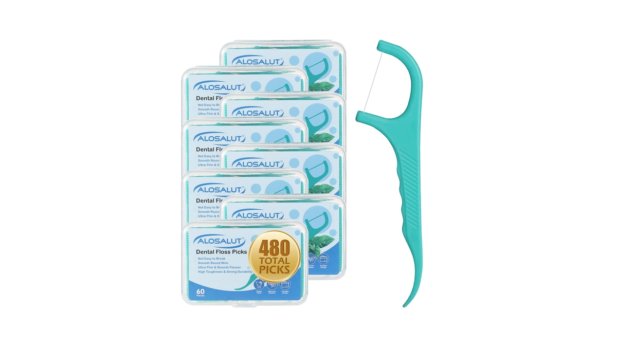 Alosalut 480 Count Dental Floss Picks – Mint Flavored Flossers