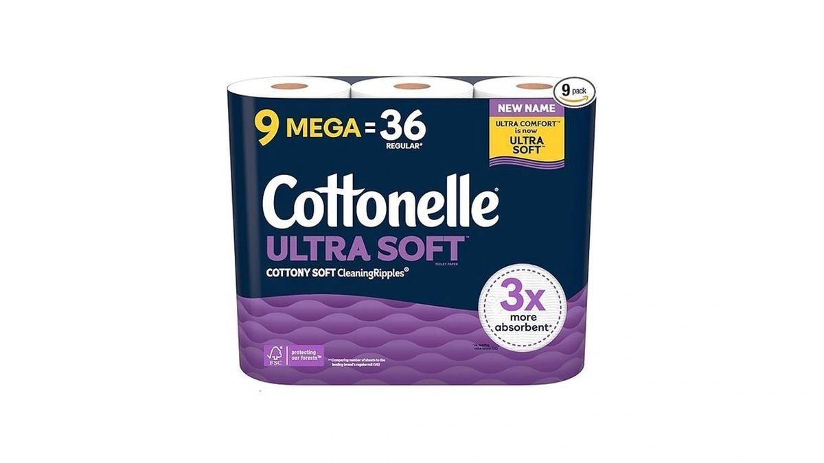 Cottonelle Ultra Soft Toilet Paper, 9 Mega Rolls = 36