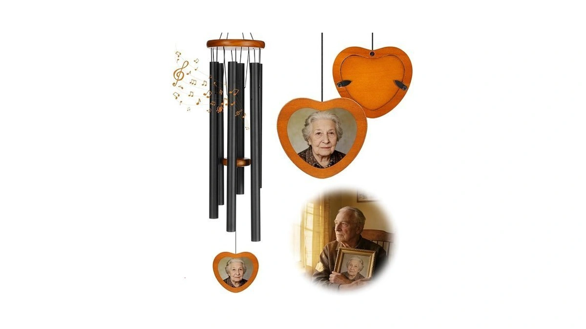 34" Memorial Wind Chimes With Photo Frame For Loss Of