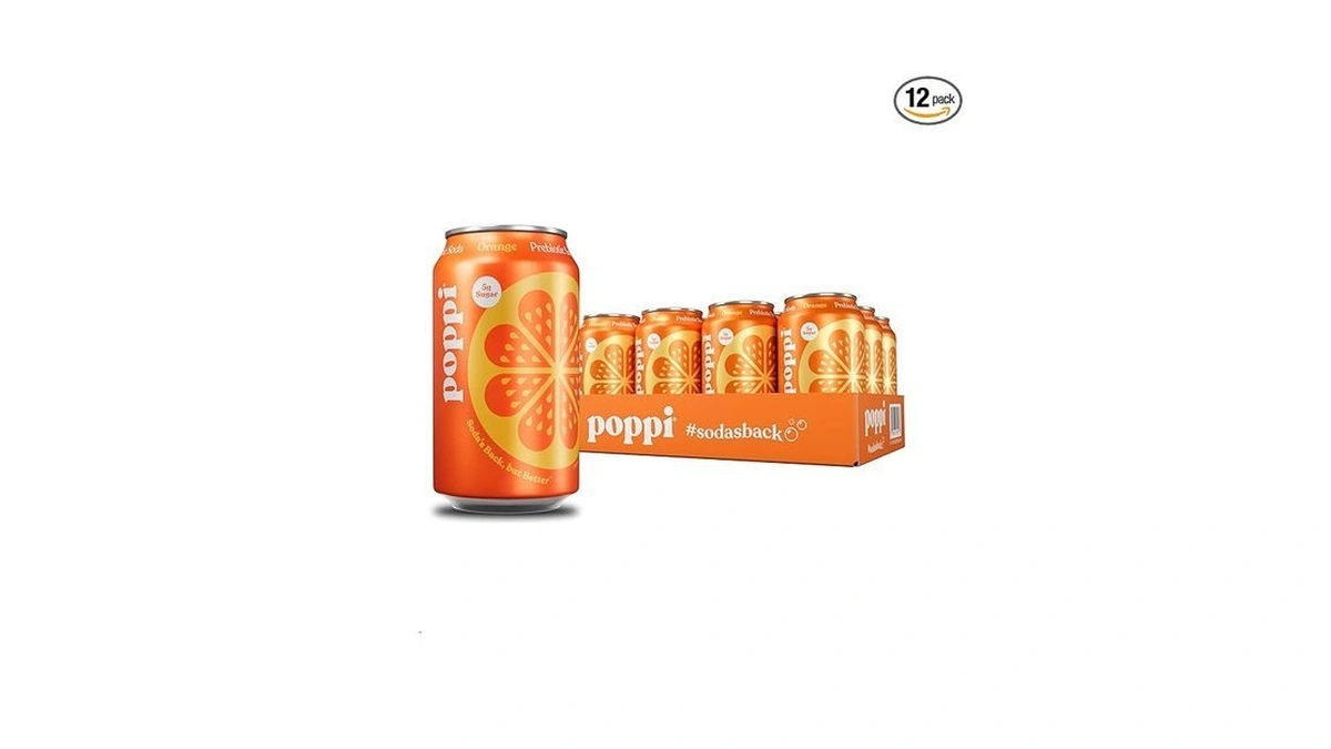 Poppi Prebiotic Soda, Sparkling Water & Fruit Juice, Orange, 12