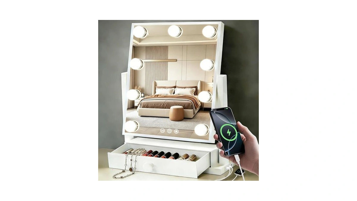 Colmerd Vanity Mirror With Lights With Drawer, Type-c And Usb