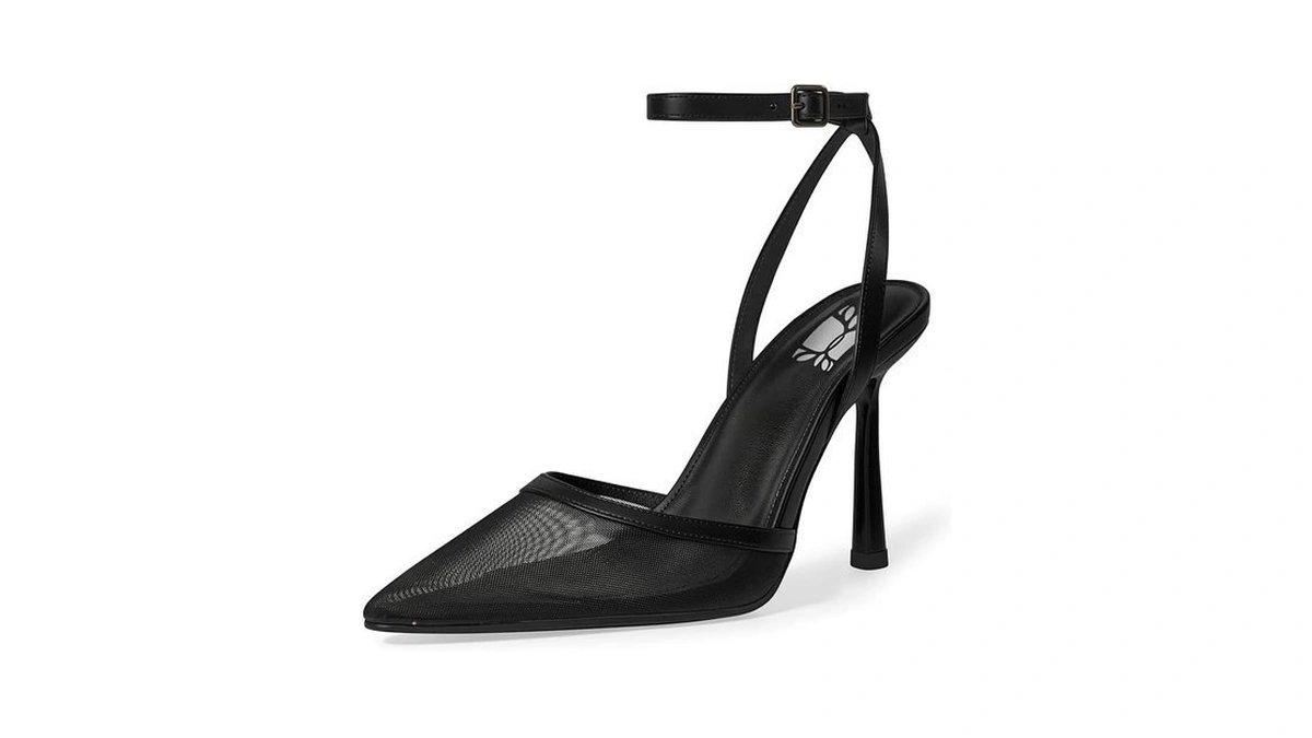 Wiralomi Mesh Heels Women Black Pointed Toe High Heels With