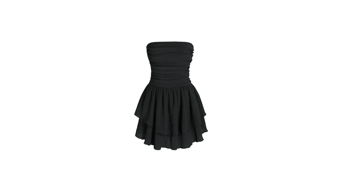 Cider Women's Summer Cocktail Dress - Tube Ruched Ruffle Mini