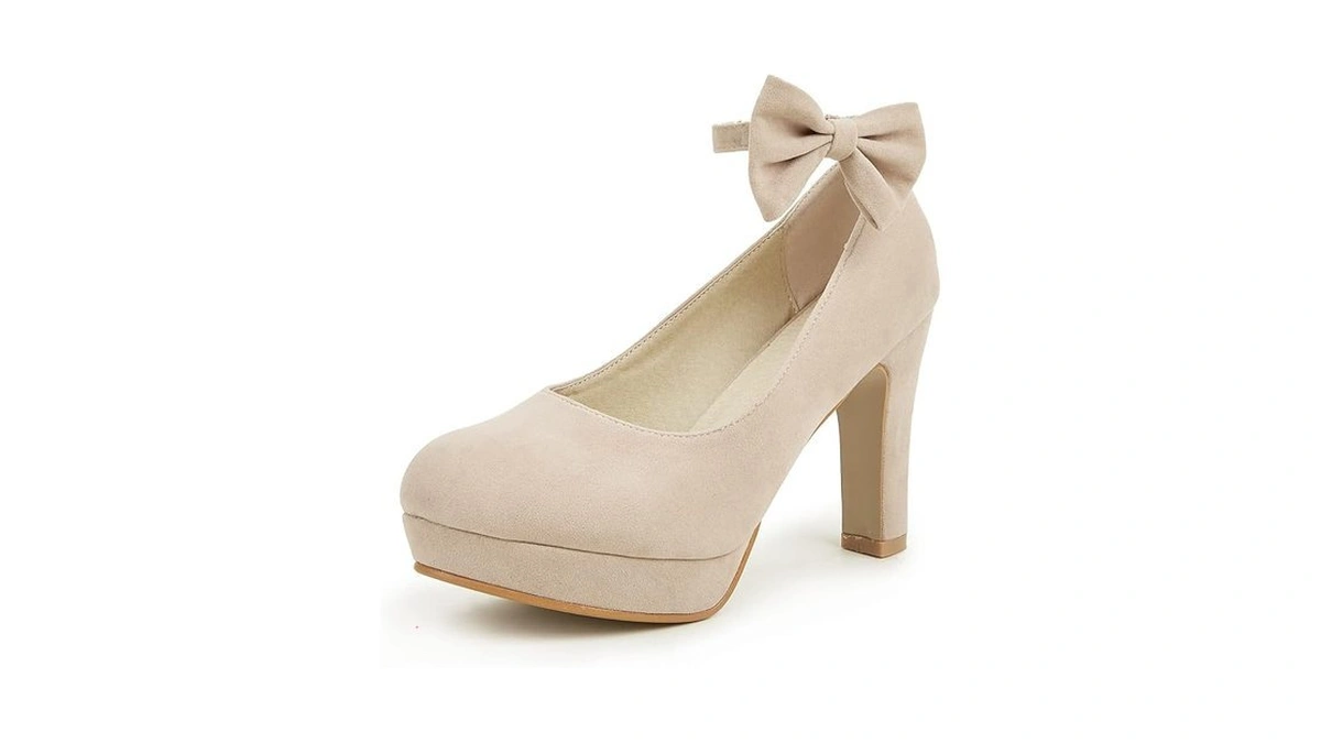 Gatuxus Women's Platform High Heel Pumps Ankle Strap Bow Chunky