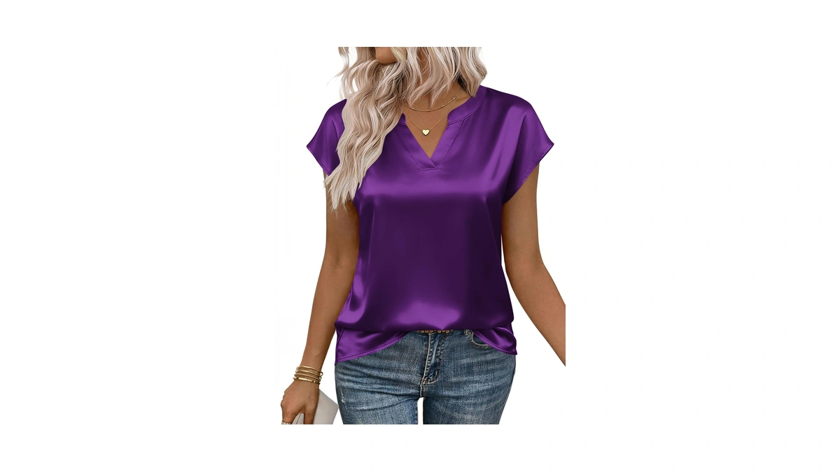 Zeagoo Summer Shirts For Women Cap Sleeve Satin Silk Blouses
