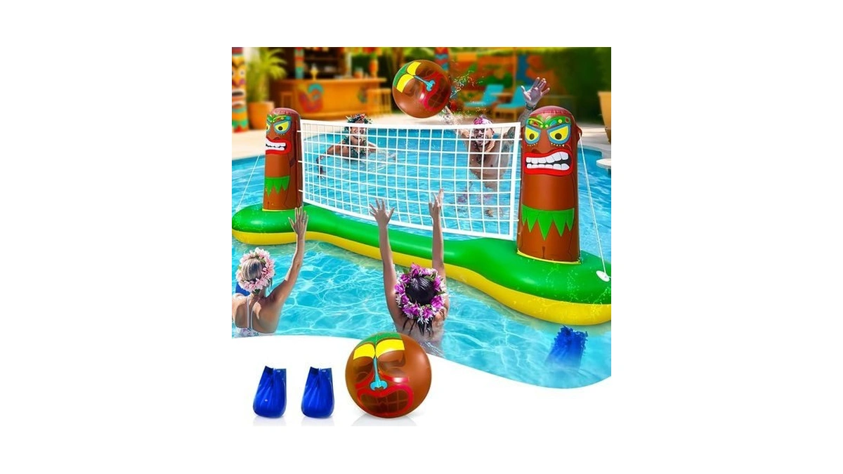 Turnmeon Inflatable Luau Tiki Pool Volleyball Net Game, Large 105"x28"x35"