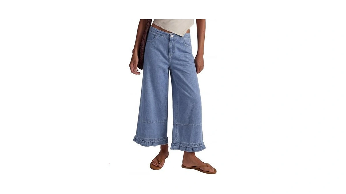 Evaless Womens Wide Leg Jeans 2026 Trendy Mid-rise Cropped Baggy