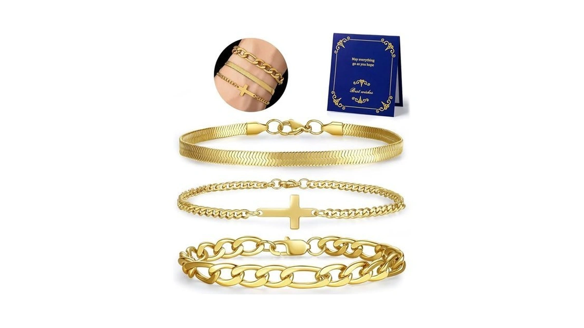 Qinjiejie Mens Gold Cross Bracelet Stainless Steel Bracelets For Men