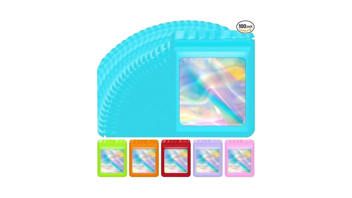 Jetmore 100 Pcs Mylar Bags, Resealable Holographic Bags, Sealable Packaging