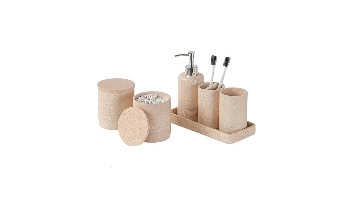 Bathroom Accessories Set, 6 Pcs Modern Rustic Resin Bathroom Organizer