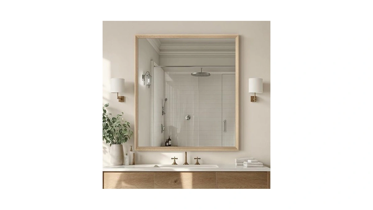 Ultrue Oak Wood Effect Framed Wall Mirror, 36x40 Rectangle Mirror,