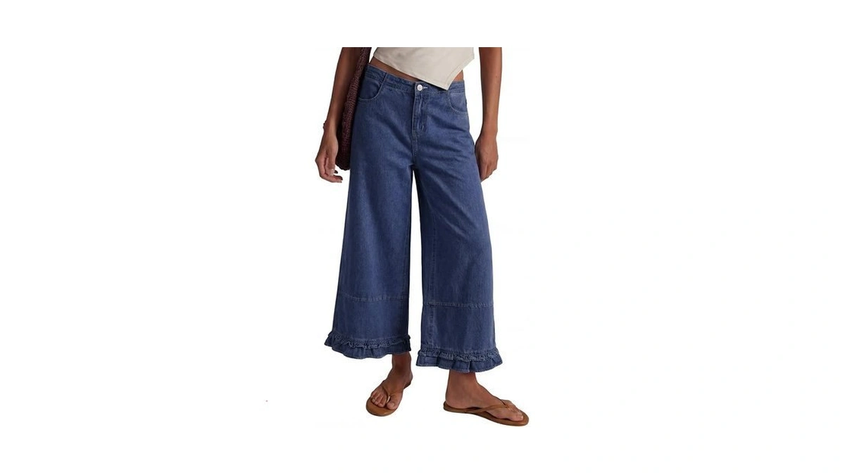 Evaless Womens Wide Leg Jeans 2026 Trendy Mid-rise Cropped Baggy