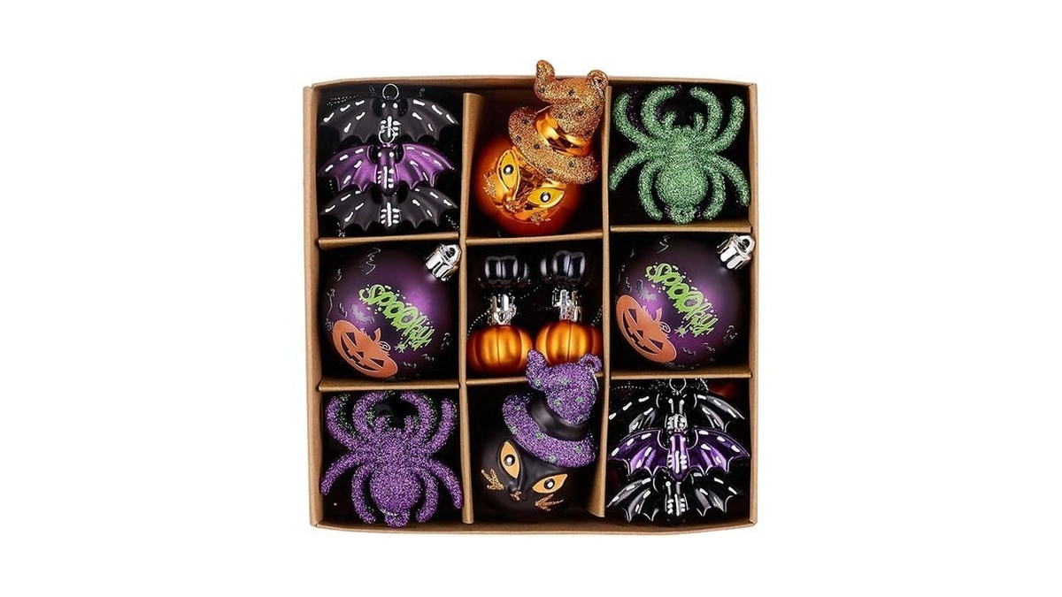 Valery Madelyn 35ct Halloween Ornaments Tree Decorations, Shatterproof Cats Jack-o'-lantern