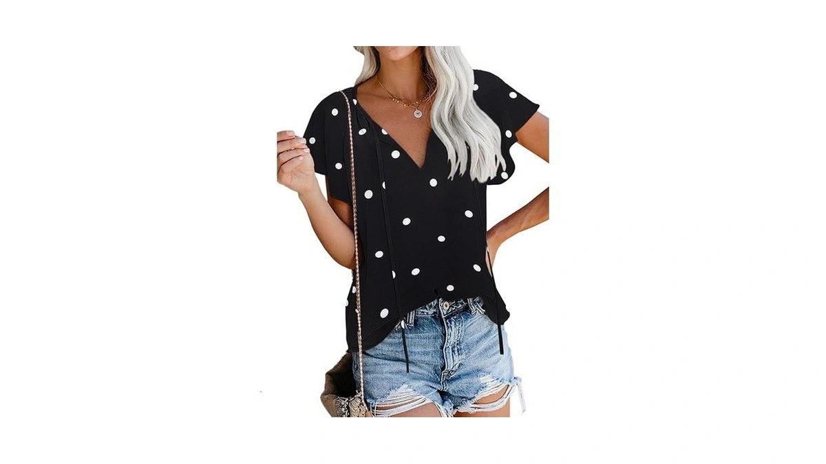 Plus Size Polka Dot Blouses For Women Short Sleeve Boho