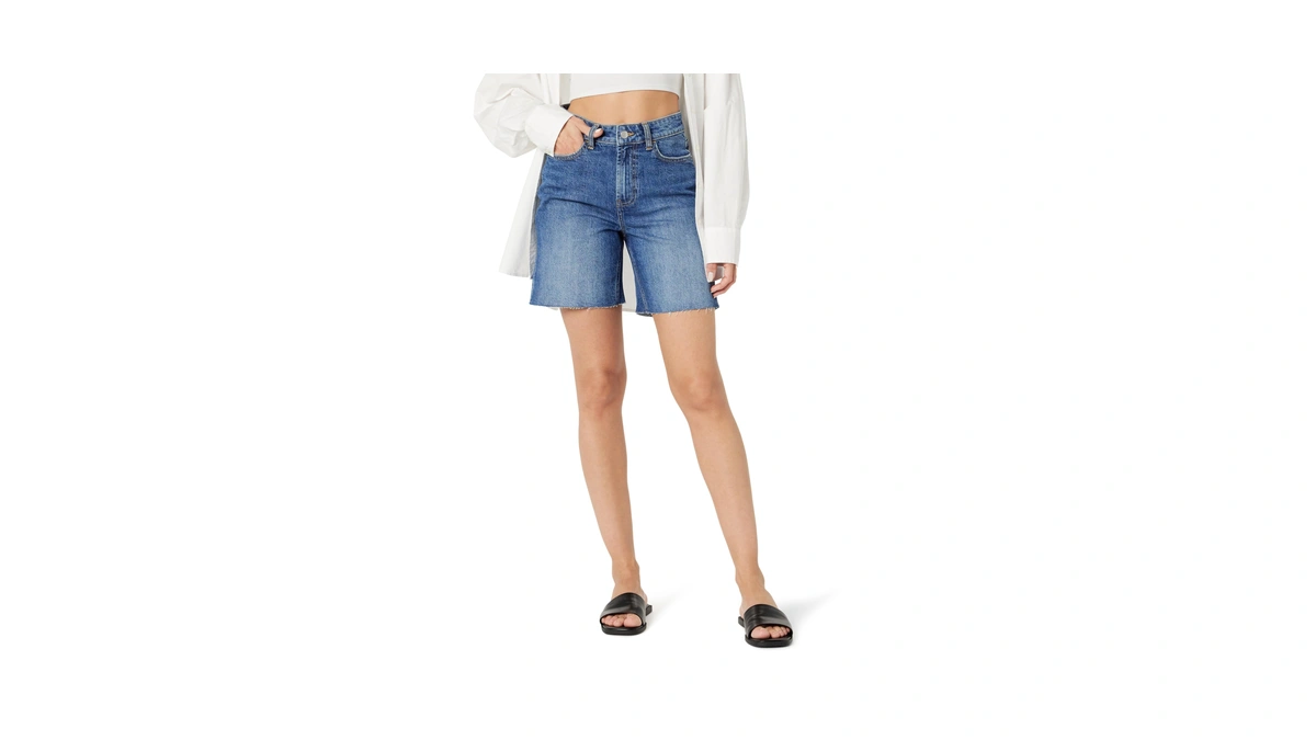 The Drop Women's Mari Long Relaxed Denim Short Medium Indigo,
