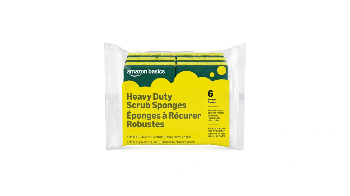 Amazon Basics Heavy Duty Dual-sided Scrub Sponges, Reusable, 4.4 X
