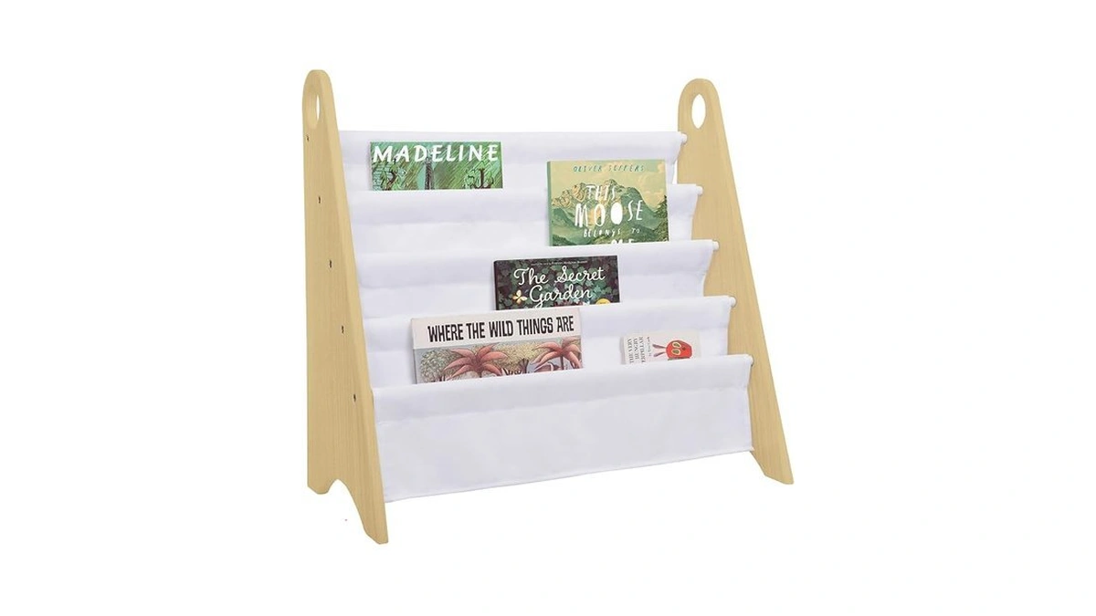 Wildkin Sling Bookshelf For Kids – Modern Wooden Storage With