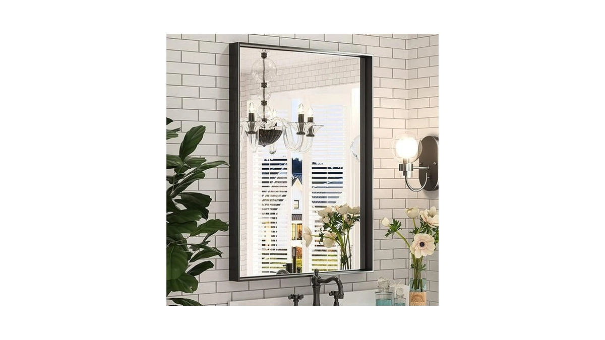 Keonjinn Black Bathroom Mirror 22 X 30 Inch, Brushed Black