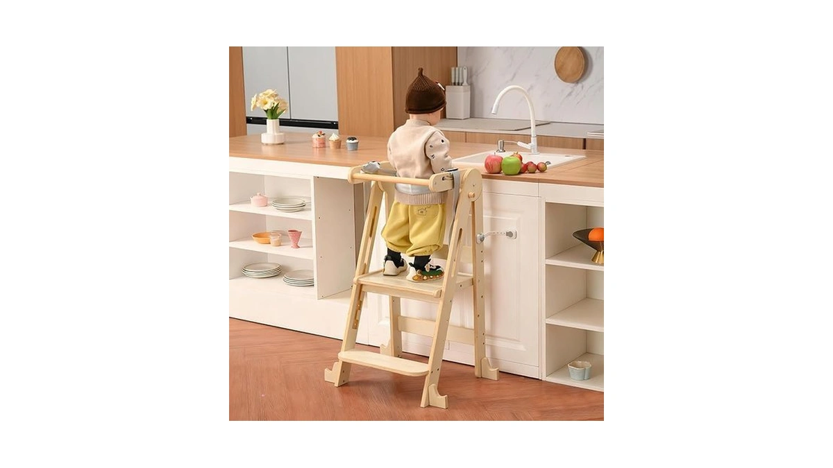 Kids Kitchen Step Stool, Foldable Toddler Tower, Height Adjustable Toddler