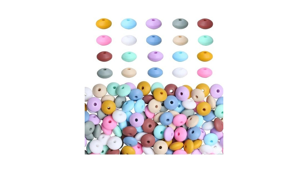 Qinjiejie 200pcs Silicone Lentil Beads, 10 Colors, 12mm, Round, Loose